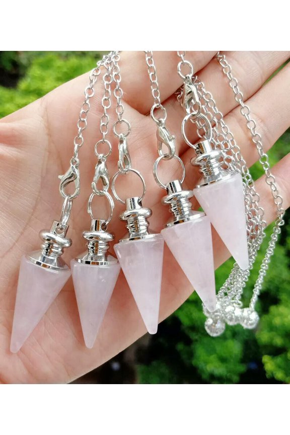 5pcs Rose Quartz Stone Magic Pendulum Pendant Energy Power Reiki Healing Amulet