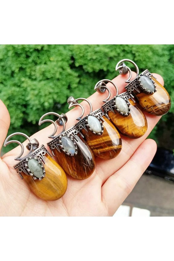 5pcs Tiger Eye Labradorite Stone Pendants Reiki Healing Amulet Wholesale