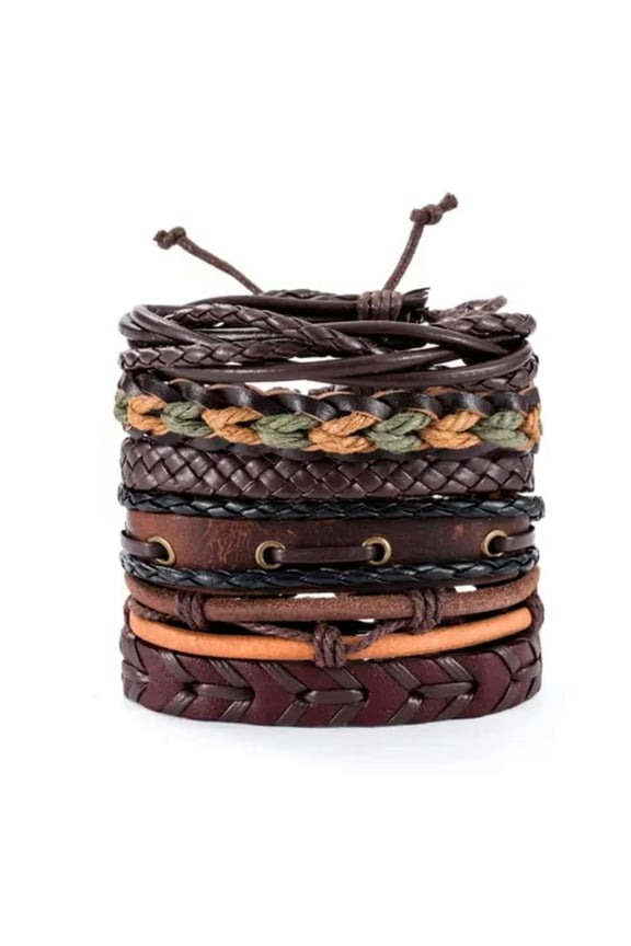 5pcs Vinatge Gothic Punk Skull Star Multilayer Leather Men Bracelets Bangles-A5-Adjustable-1