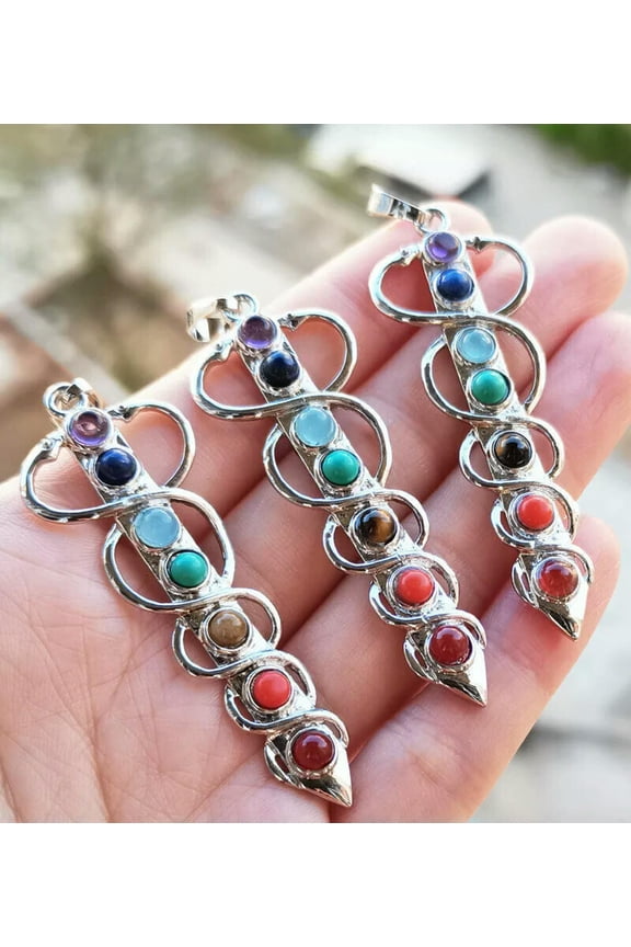 5pcs Yoga 7 Chakra Gems Stone Pendants Energy Reiki Healing Amulet
