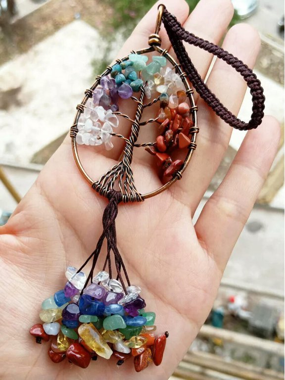 5pcs Yoga 7 stone Car Chakra Pendants TreeShape Life Chakra Reiki Healing Amulet