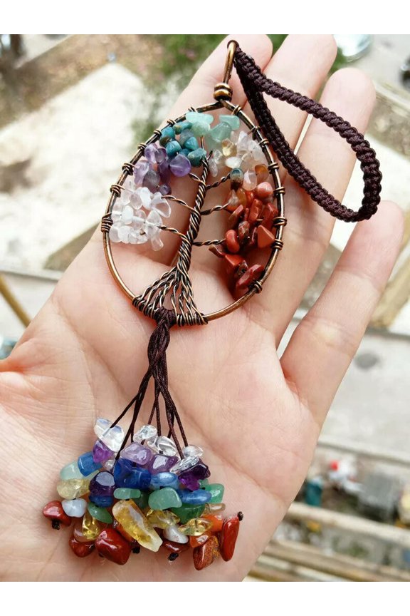 5pcs Yoga 7 stone Car Chakra Pendants TreeShape Life Chakra Reiki Healing Amulet