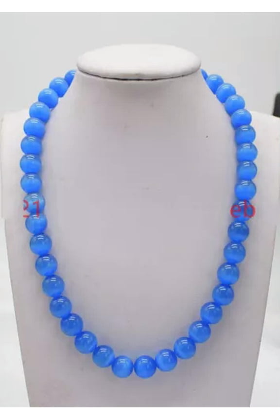6/8/10/12mm Natural Quartz Agate Multicolor Gemstone Round Beads Necklace 18"-12mm-Lake Blue Cat