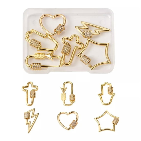 GRACEARA 6Pcs Brass Micro Pave Clear Cubic Zirconia Screw Carabiner Lock Keychain Clasps