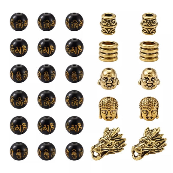 GRACEARA 8mm Buddhist Glass Tibetan Style Alloy Buddha Dragon Head Round Column Beads