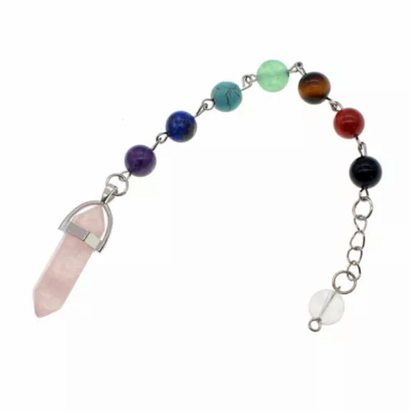 GRACEARA Crystal Pendulum 7 Chakra Stone Reiki Quartz Pendant Spiritual Dowsing Necklace-Rose Quartz