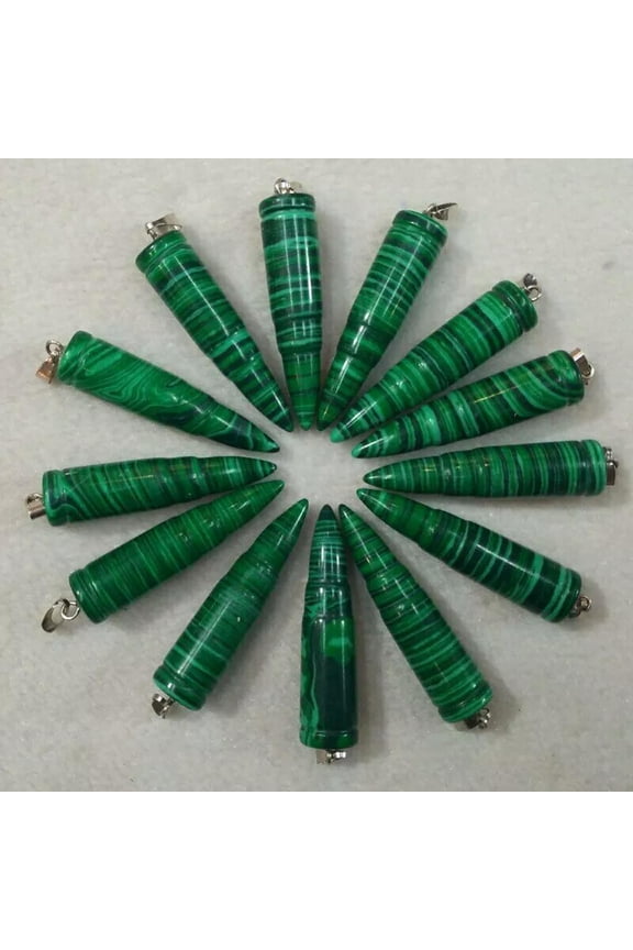 Malachite Stone Bullet Shape Pendants Charms for Jewelry Making 12pcs Wholesale