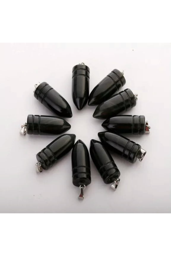 Natural stone pendant quartz bullet-shaped charm healing crystal pendants 25pcs-Black obsidian