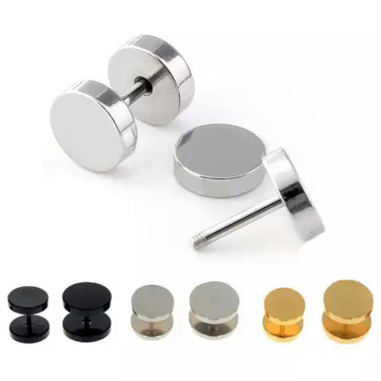 2pcs 8MM Round Barbell Stainless Steel Men Women Dumbbell Ear Stud Earrings
