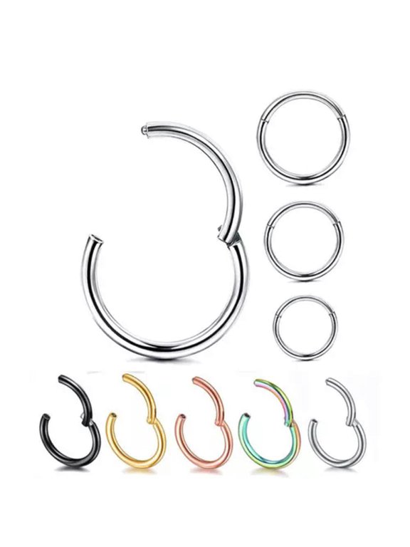 Surgical Steel Nose Ring Ear Lip Rings Hinged Clicker Rings Hoops 20G 18G 16G