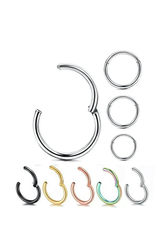 Surgical Steel Nose Ring Ear Lip Rings Hinged Clicker Rings Hoops 20G 18G 16G