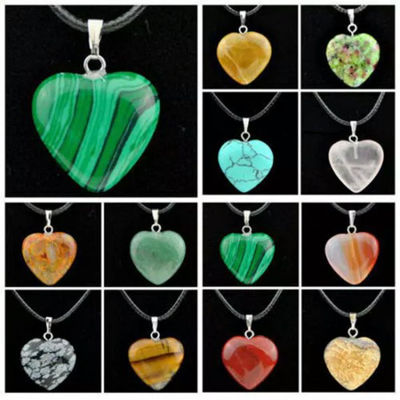 GRACEARA Wholesale 12 pcs heart-shaped natural stone Crystal Gemstone pendants necklace