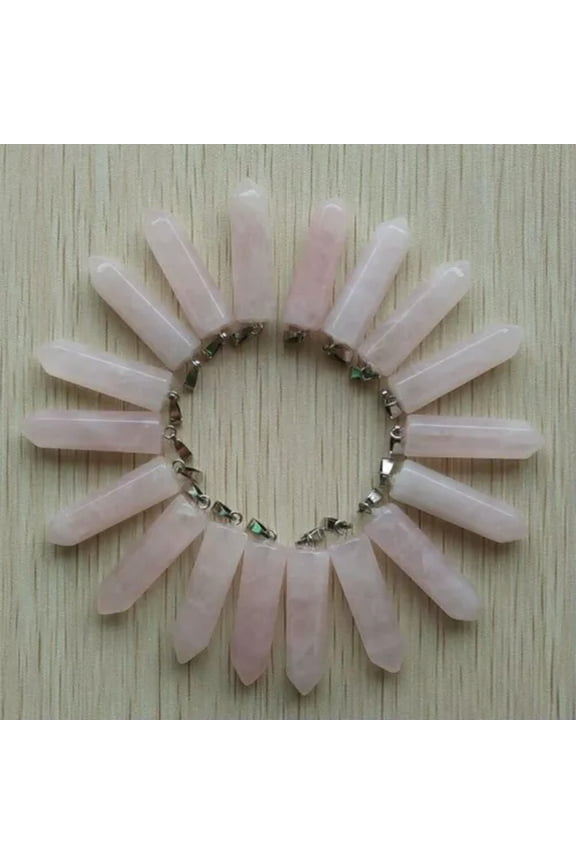 Wholesale 24pcs Natural Stone Pendants Point Charms Hexagonal Pillar Pendant-rose quartz stone