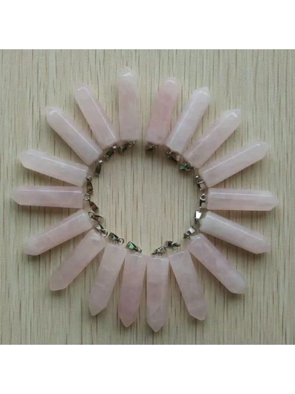 Wholesale 24pcs Natural Stone Pendants Point Charms Hexagonal Pillar Pendant-rose quartz stone