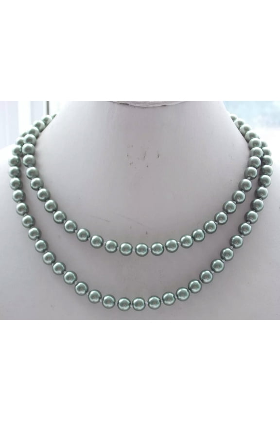 Wholesale 5pcs Fashion 8mm Green South Sea Shell Pearl Beads Necklace 36''