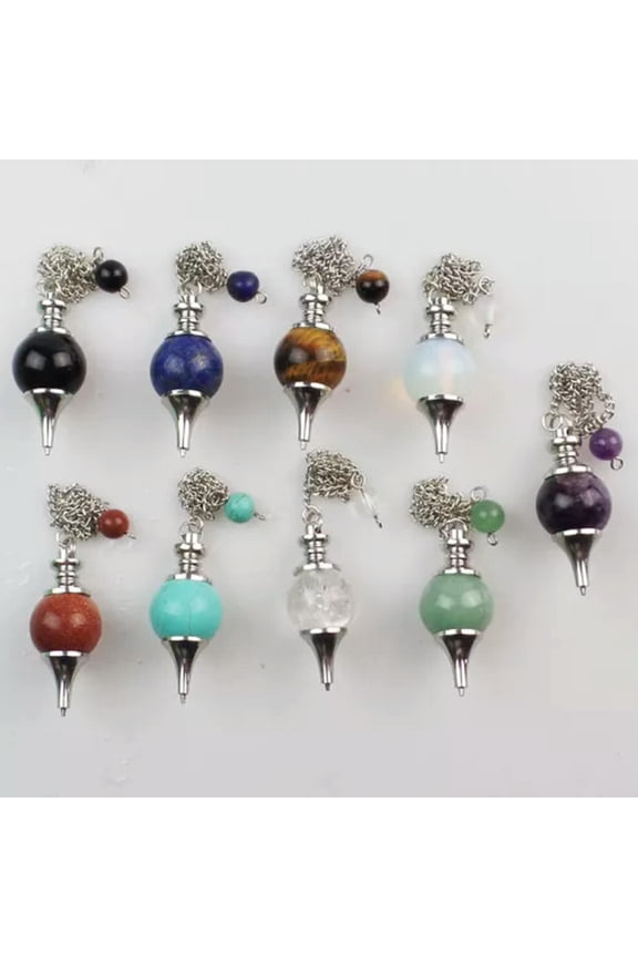 Wholesale Natural Mixed Gemstone Sphere Pendulum Pendant Crystal Healing-9 Pcs Mixed Stone