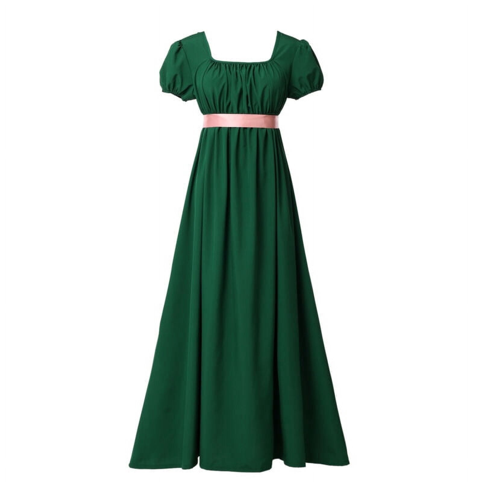 Nuoqi Women's Regency Era Dress | Jane Austen Inspired Empire Waist Gown With Pink Sash, Cotton, For Tea Party Or Ball - View #9