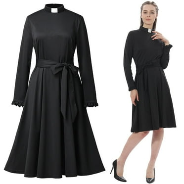 GRACEART Catholic Church Ministers Clergy Dress for Women Long Sleeve Loose Elegant Midi Dress