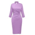 thumbnail image 1 of GRACEART Catholic Church Women Clergy Tab Collar Dress 3/4 Sleeve Ruched Elegant Business Pencil Sheath Dress, 1 of 2
