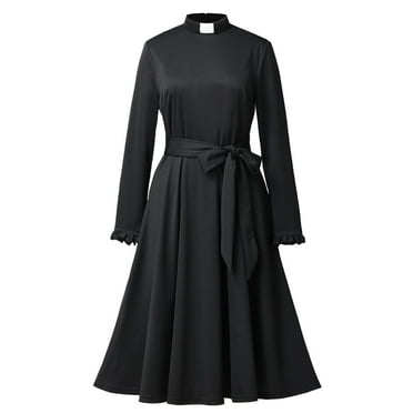 GRACEART Catholic Church Women Clergy Tab Collar Dress Mass Sheath Dress