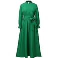 thumbnail image 1 of GRACEART Church Clergy Dress for Women Long Sleeve A Line Elegant Maxi Dress with Tab Insert Stand Collar and Belt, 1 of 12
