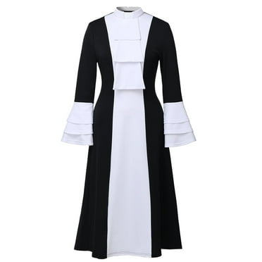 GRACEART Church Priest Clergy Dress for Women Tab Collar Double Layer Flared Sleeve Dresses