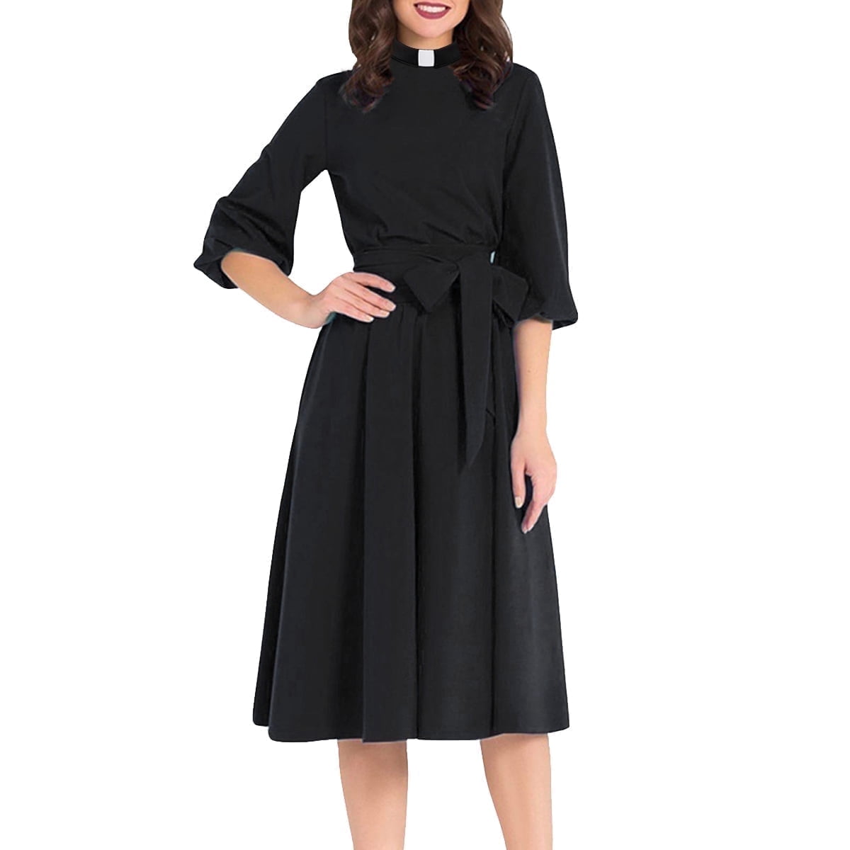 Clerical Clothing Women's Clergy Dress With Collar - Long Elegant A-Line  Church Minister Dress Religious Garments