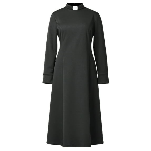 GRACEART Church Clergy Dress for Women Minister Spring/Autumn Long Sleeve Loose Elegant Dress with Tab Insert Stand Collar