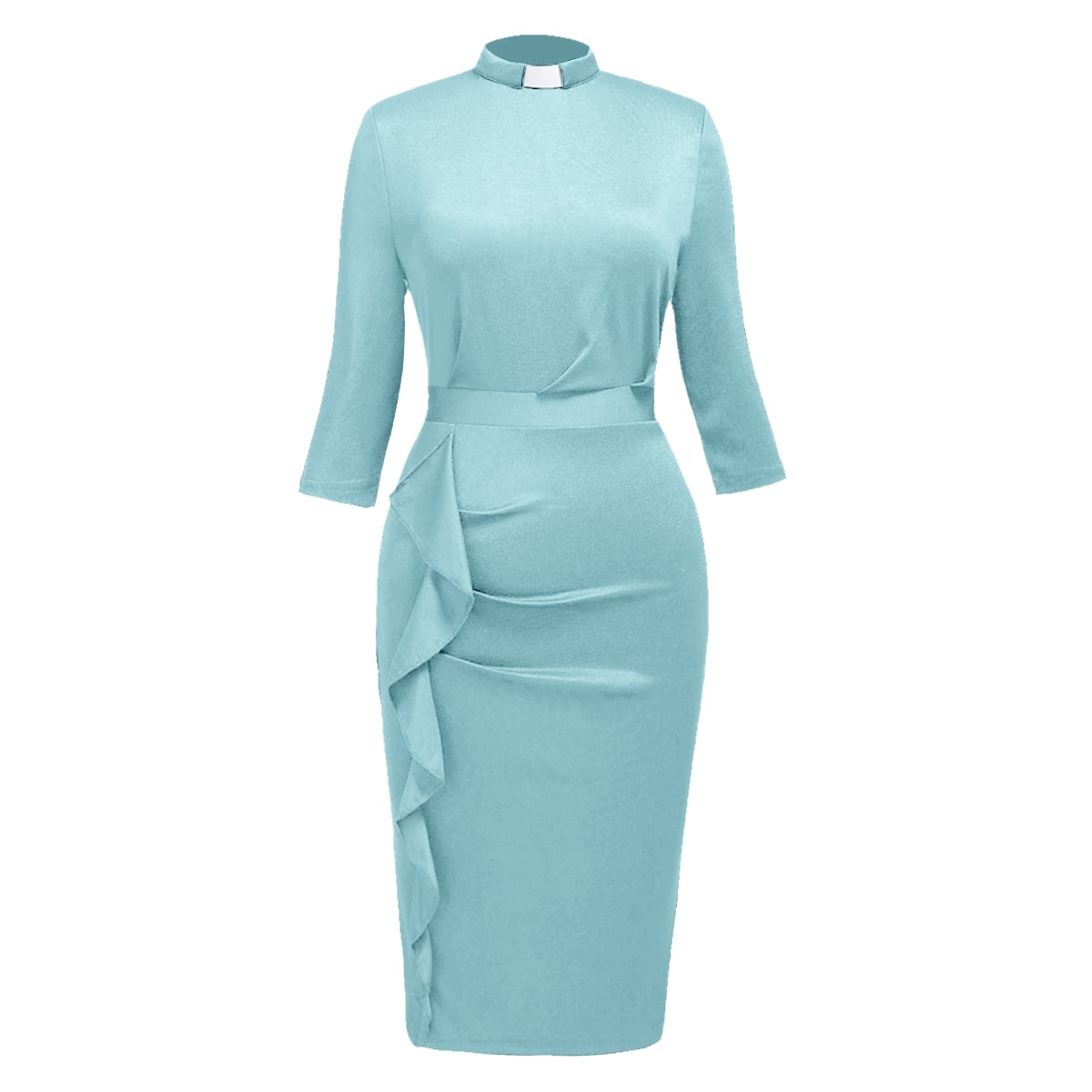 GRACEART Clergy women's Ruffle Midi Pencil Dress with removable Tab ...