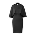 thumbnail image 1 of GRACEART Clergywomen Batwing Cape Sleeve Slim Dress with Tab Collar Women Bodycon Dress, 1 of 5