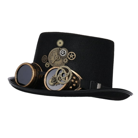 GRACEART Damen Schwarzer Steampunk Zylinder mit Brille Herren Gotisch Zahnräder Party Kostüm Hut