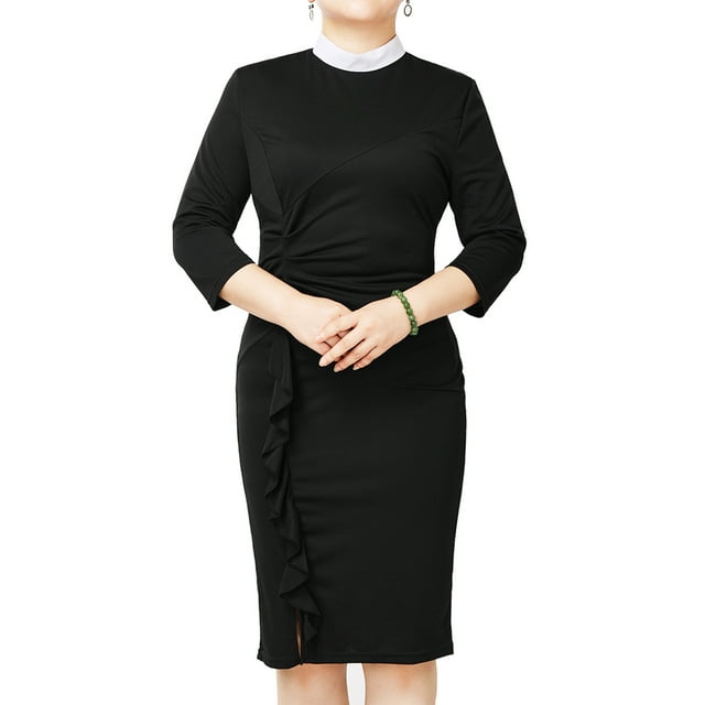 GRACEART Lady Clergy Dress Priest Clerical Dress White Stand Collar