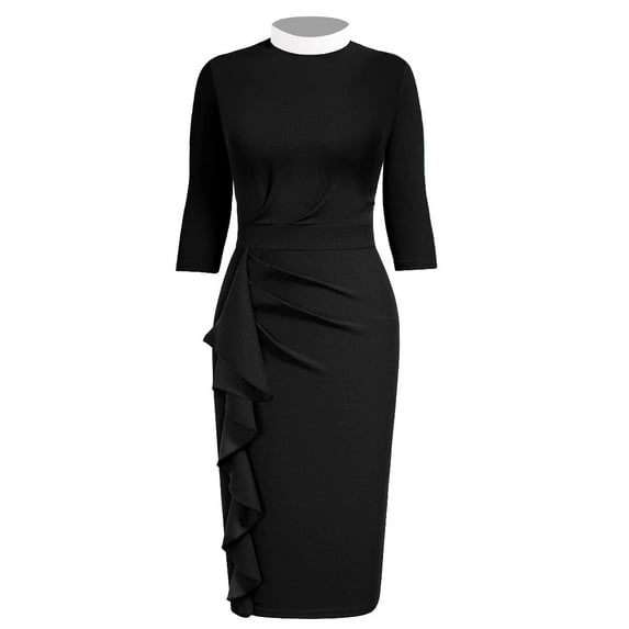 GRACEART Vintage Women's Retro Ruched Dress Clergy Women Pencil Dress With Stand Collar