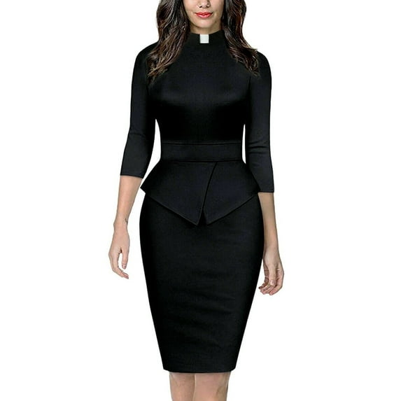 GRACEART Catholic Church Women Clergy Tab Collar Dress Mass Sheath Dress