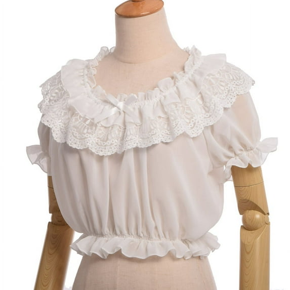 GRACEART Women Lace Bottoming Crop Top Lolita Sexy Frilly Blouse Chiffon Shirt