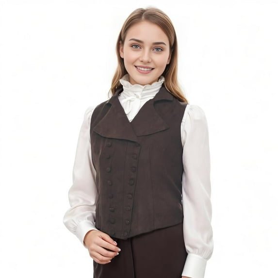 GRACEART Women Victorian Edwardian Double Breasted Vest Waistcoat Vintage Steampunk Lapel Collar Fit Sleeveless Vest Jacket