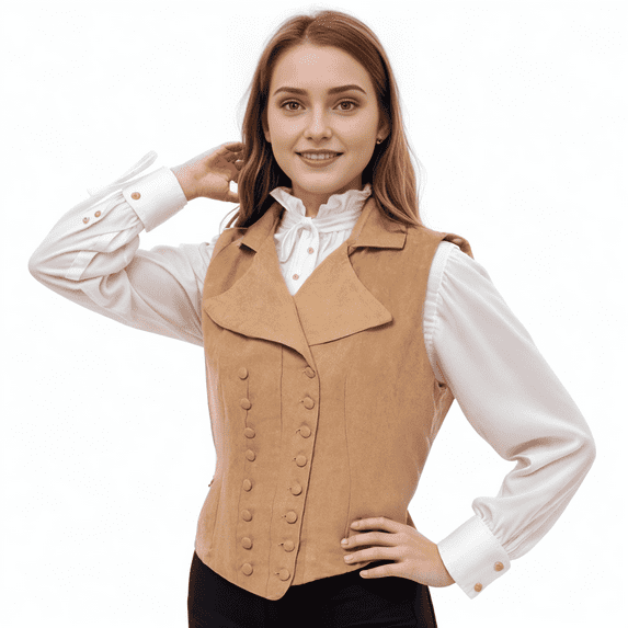 GRACEART Women Victorian Edwardian Double Breasted Vest Waistcoat Vintage Steampunk Lapel Collar Fit Sleeveless Vest Jacket