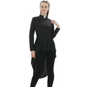 GRACEART Women's Elegant Clergy Shirt Long Sleeve Asymmetrical Ministers Blouse Casual Tops Black