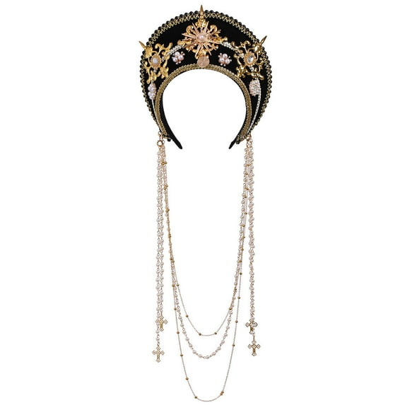GRACEART Women Renaissance Tudor Headpiece Beads Chain Royal French Hood Coronet Tiara