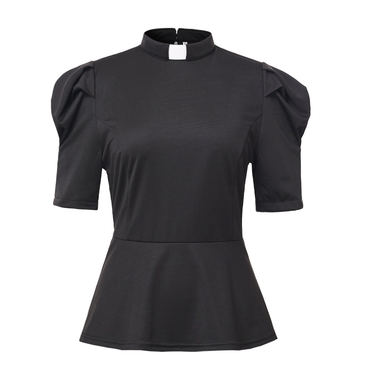 GRACEART Womens Church Clergy Shirt Tab Collar Box Pleated Gigot Sleeves Ruffle Blouse Top