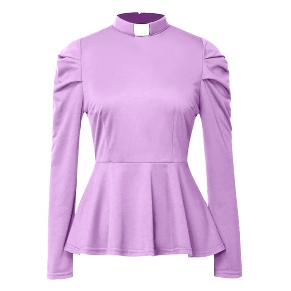 GRACEART Women's Elegant Clergy Shirt Long Sleeve Ruffle Hem Ministers Blouse Casual Tops