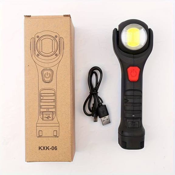 GRACETOP 2-in-1 LED & COB Work Light, Rechargeable Handheld Flashlight with Swivel Head & Strong Magnet, Mechanic Inspection Light for Workshop, Auto & Emergency
