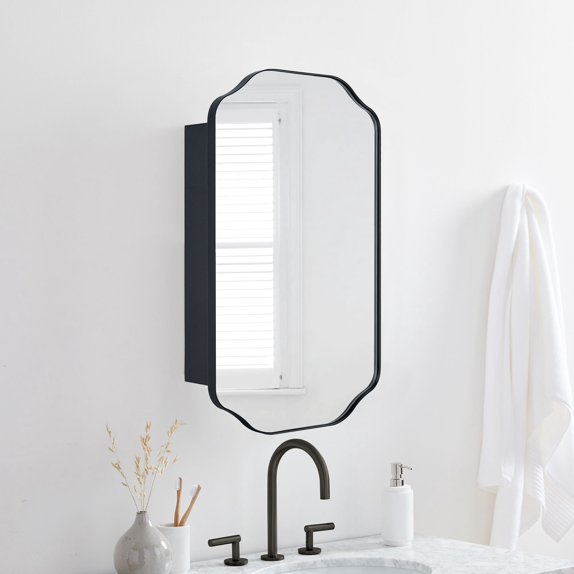 TEHOME Arched Metal Surface Mount Medicine Cabinet with Mirror Rectangle Bathroom Cabinet, 18 ...