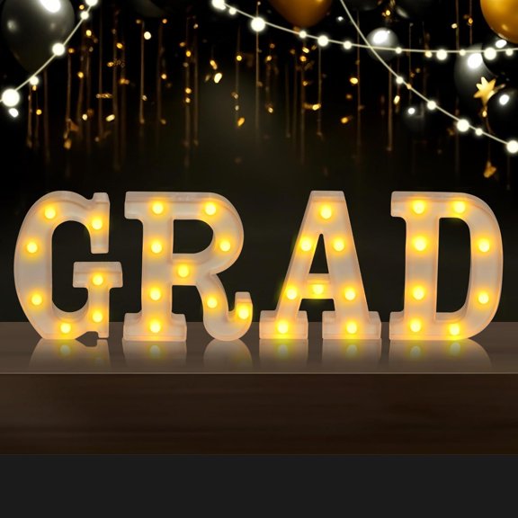 GRAD 2026 LED Light Up Letters Sign, Graduation Decorations for Class of 2026 Party, Marquee Graduation Decor for Kindergarten Preschool High School College Table or Wall Display