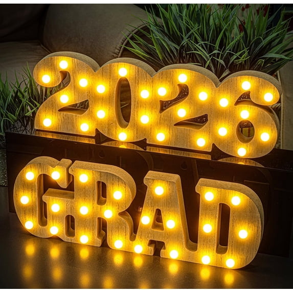 GRAD 2026 LED Long Marquee Light Up Letters Sign, Graduation Decorations for Class of 2026 Party, Table Centerpieces for Kindergarten High School College Graduation Decor