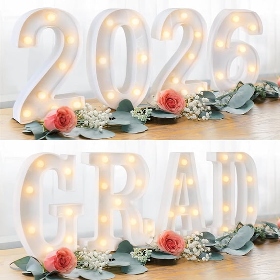 GRAD 2026 LED Marquee Light Up Letters Sign, Graduation Decorations for Class of 2026 Party, Table or Wall Centerpieces for Kindergarten High School College Graduation Decor