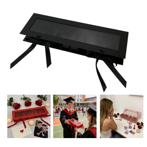 GRAD Letter Fillable Gift Box 18.11 x 5.51 x 2.05 Inches Flower GRAD Letter Box for Present Wrapping Graduation Empty Packaging Bag for Party Favor (Black)