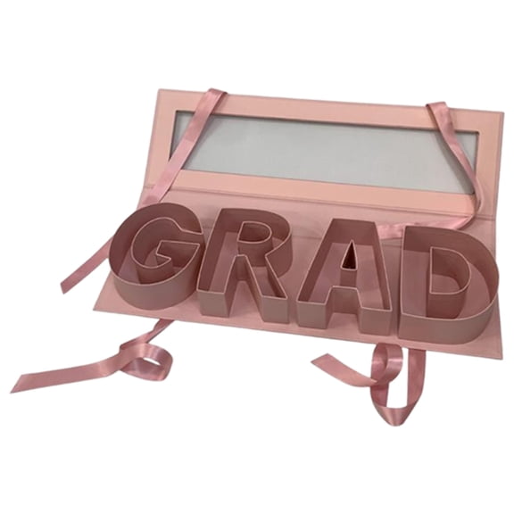 GRAD Letter Shaped Empty Flower Gift Box Floral Packaging Rectangular Souvenir Fillable Graduation Flower Box for Graduation Day Parties (Pink)