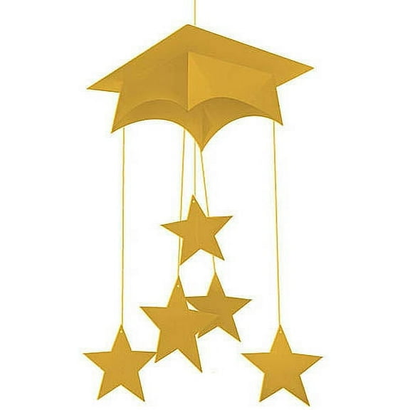 GRADUATION YELLOW Hanging Mortarboard Mobile Grad Party Wall Decorations Hat Cap