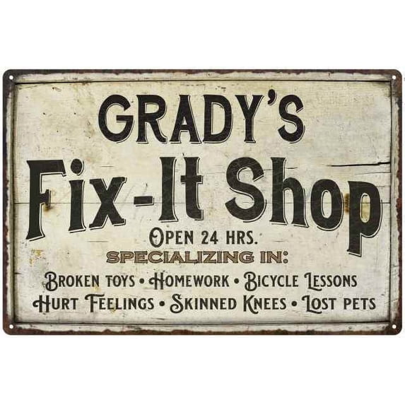GRADY'S Fix-It Shop Sign Grandpa Dad Wall Decor 8 x 12 High Gloss Metal 208120006462